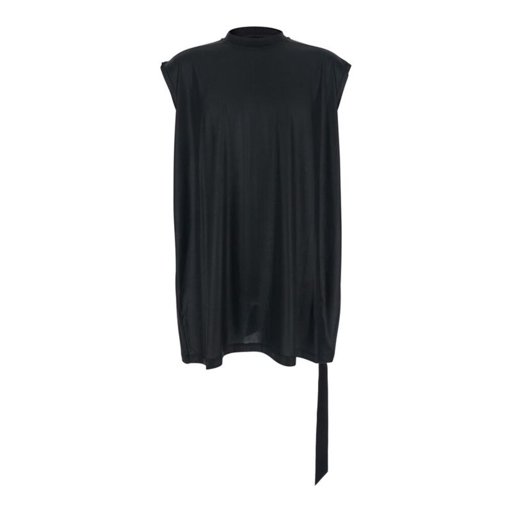 Drkshdw Men Black Crew Neck T-Shirt With Raised Collar In Tech Fabric For Men